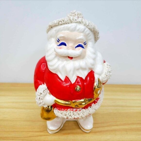 1950's Spaghetti Trim Blue Eyes Santa Claus with Bag of Toys Bank - Picture 1 of 12